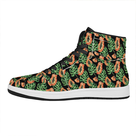 Tropical Papaya Pattern Print High Top Leather Sneakers