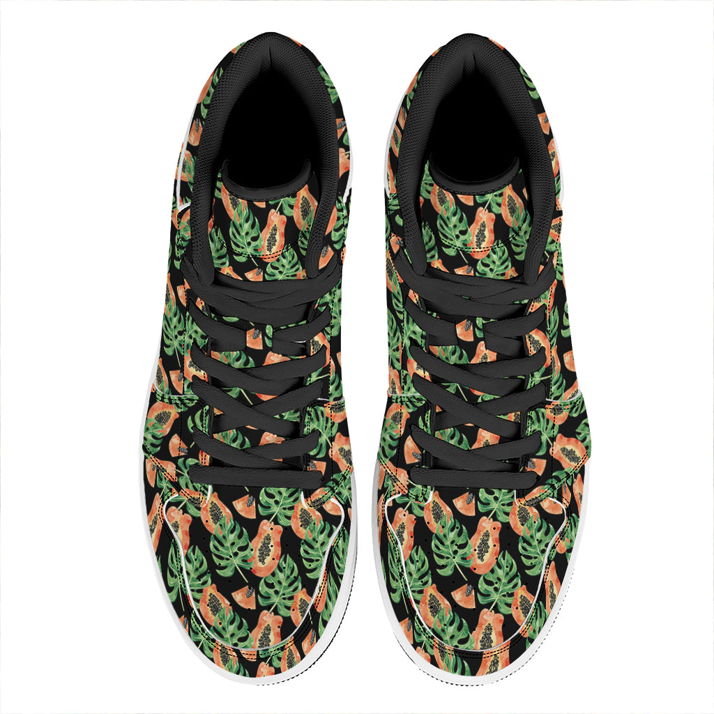 Tropical Papaya Pattern Print High Top Leather Sneakers