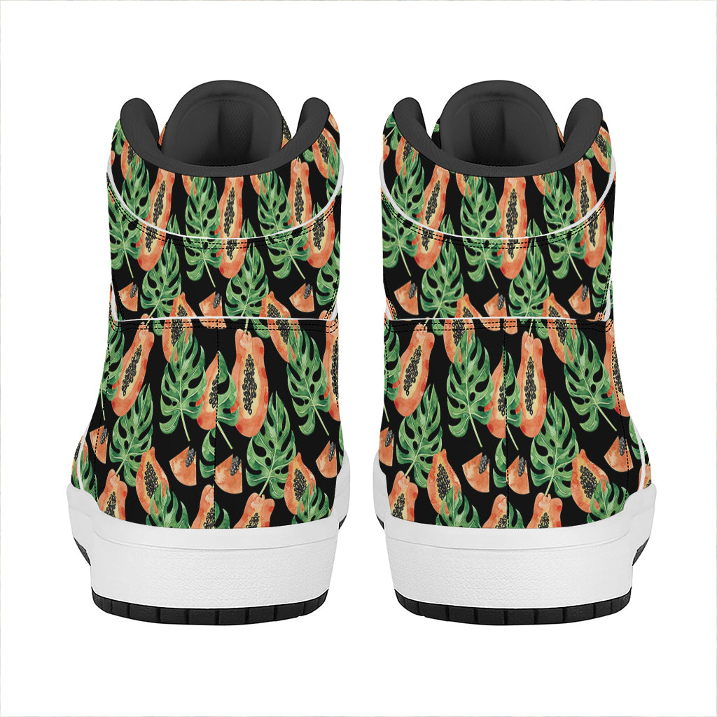 Tropical Papaya Pattern Print High Top Leather Sneakers