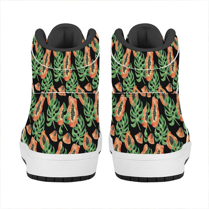 Tropical Papaya Pattern Print High Top Leather Sneakers