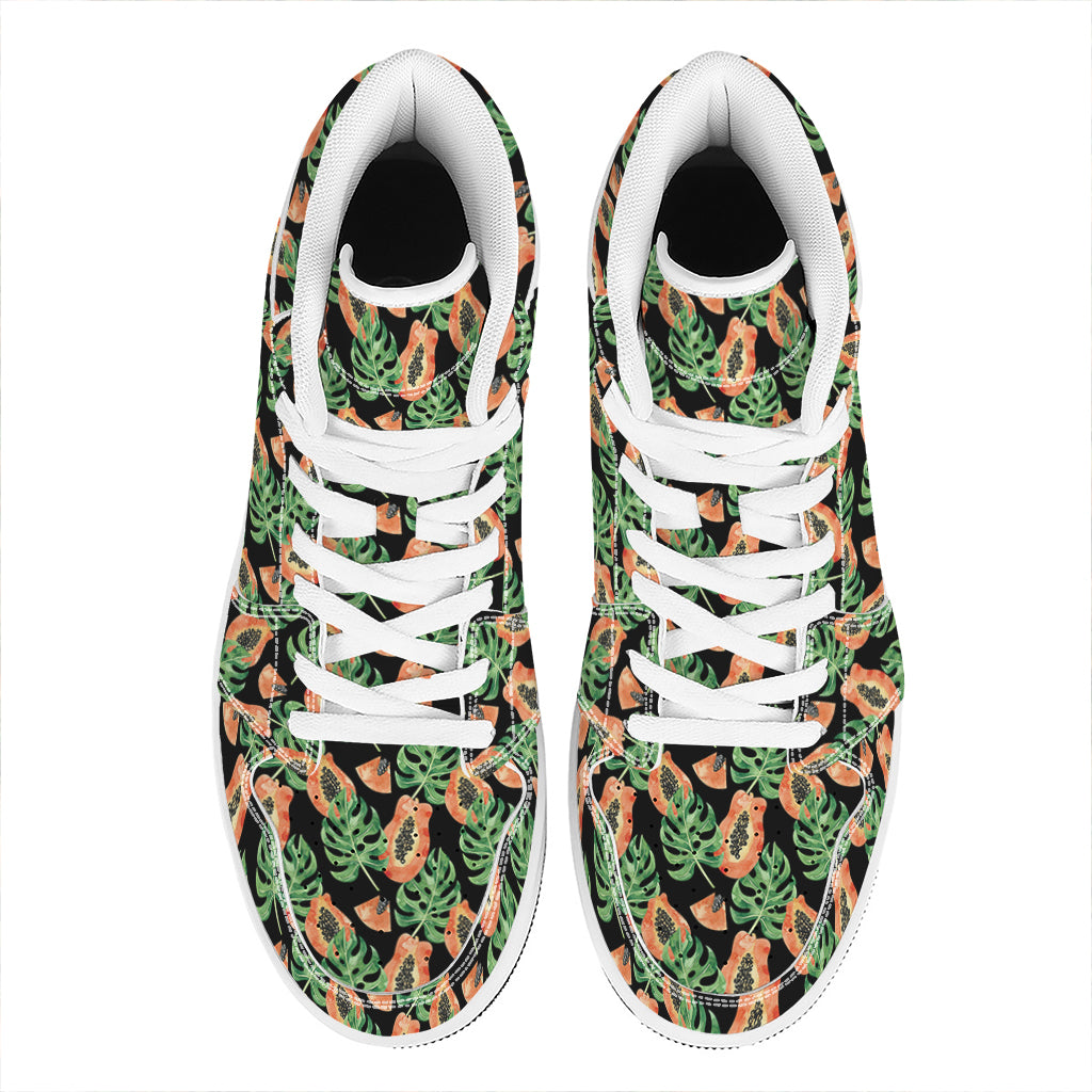Tropical Papaya Pattern Print High Top Leather Sneakers