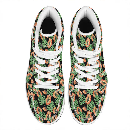 Tropical Papaya Pattern Print High Top Leather Sneakers