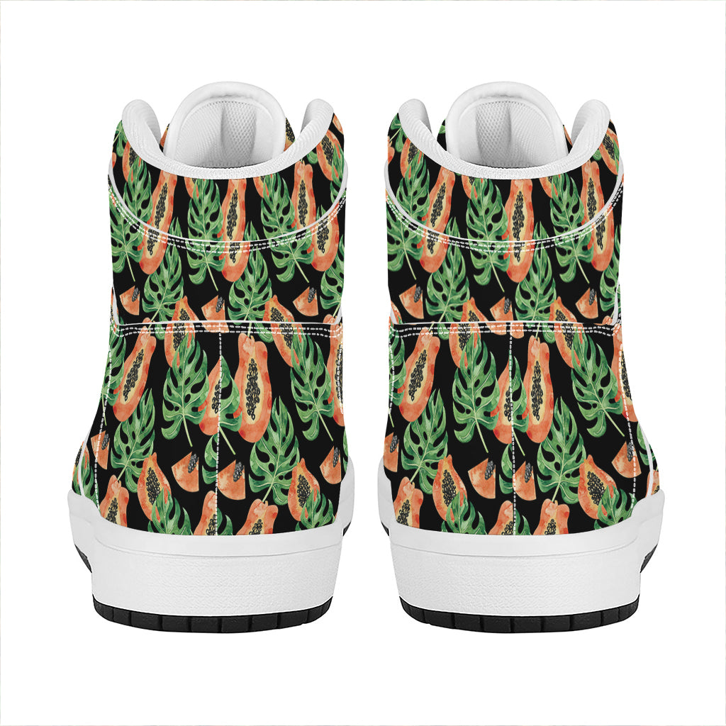 Tropical Papaya Pattern Print High Top Leather Sneakers