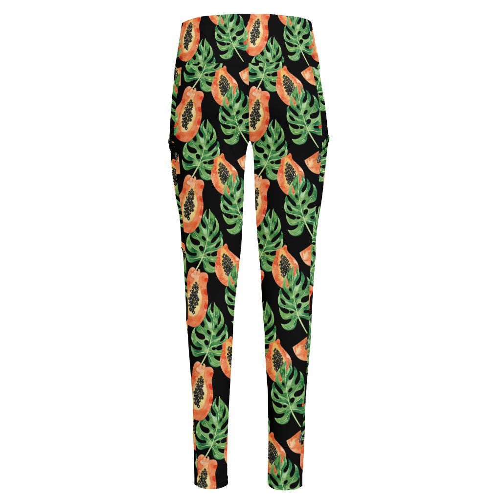 Tropical Papaya Pattern Print High-Waisted Pocket Leggings