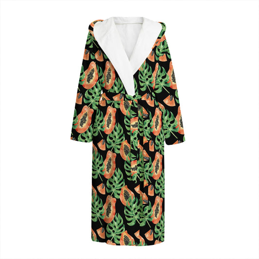 Tropical Papaya Pattern Print Hooded Bathrobe