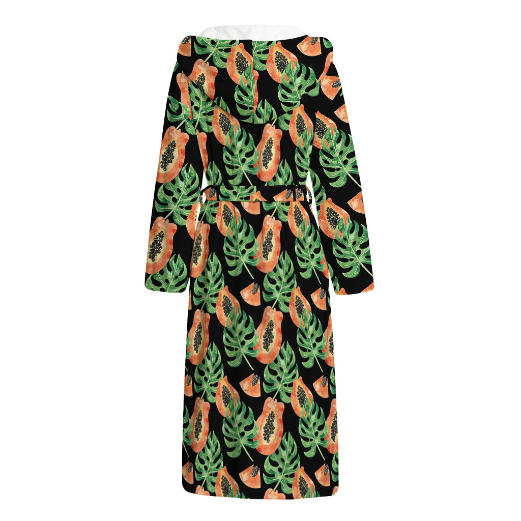 Tropical Papaya Pattern Print Hooded Bathrobe