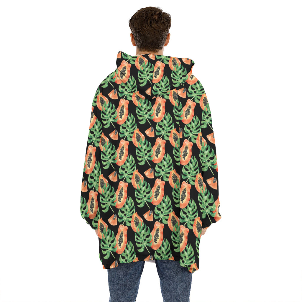 Tropical Papaya Pattern Print Hoodie Blanket