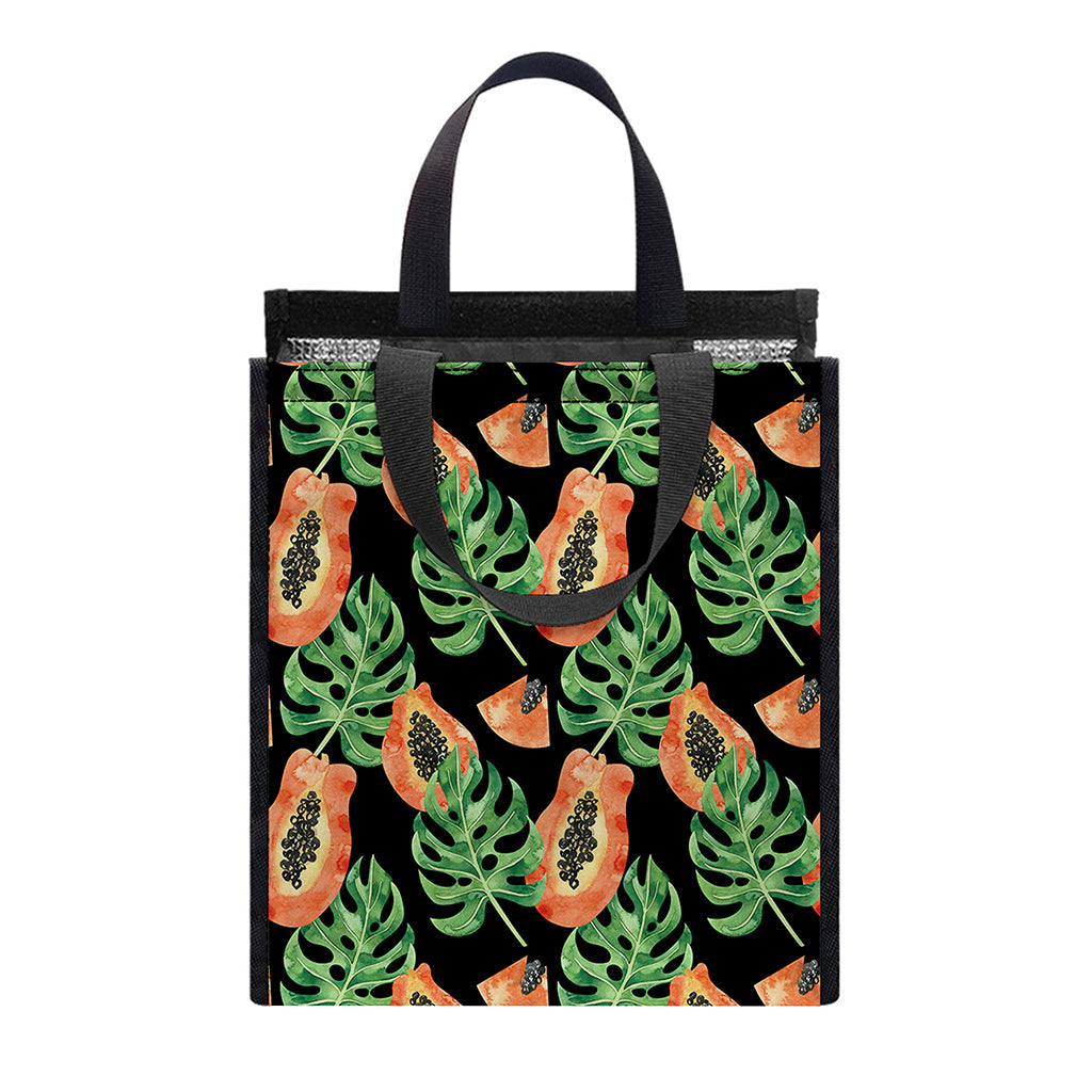 Tropical Papaya Pattern Print Insulated Lunch Tote