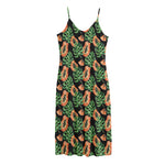 Tropical Papaya Pattern Print Jersey Midi Cami Dress