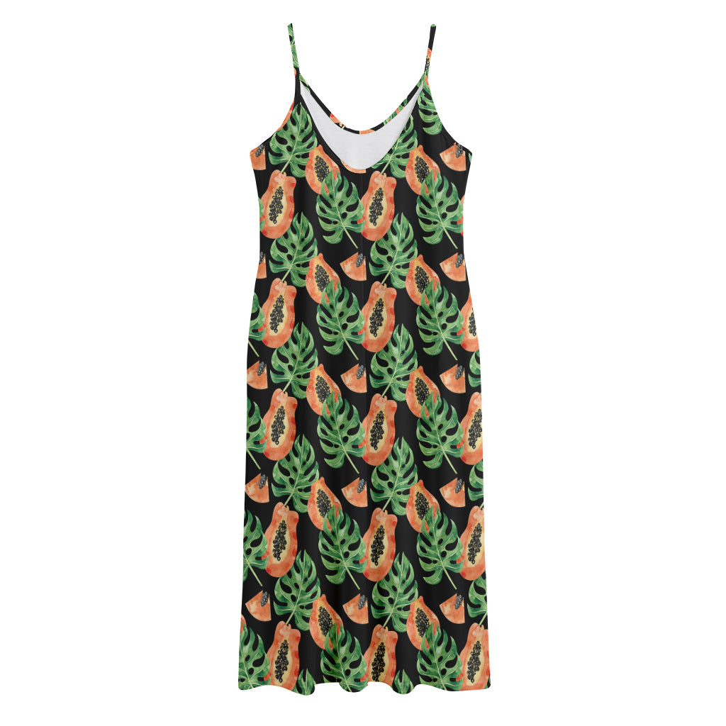 Tropical Papaya Pattern Print Jersey Midi Cami Dress