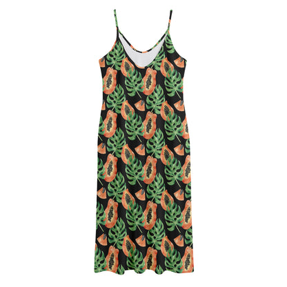 Tropical Papaya Pattern Print Jersey Midi Cami Dress