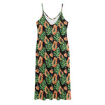 Tropical Papaya Pattern Print Jersey Midi Cami Dress