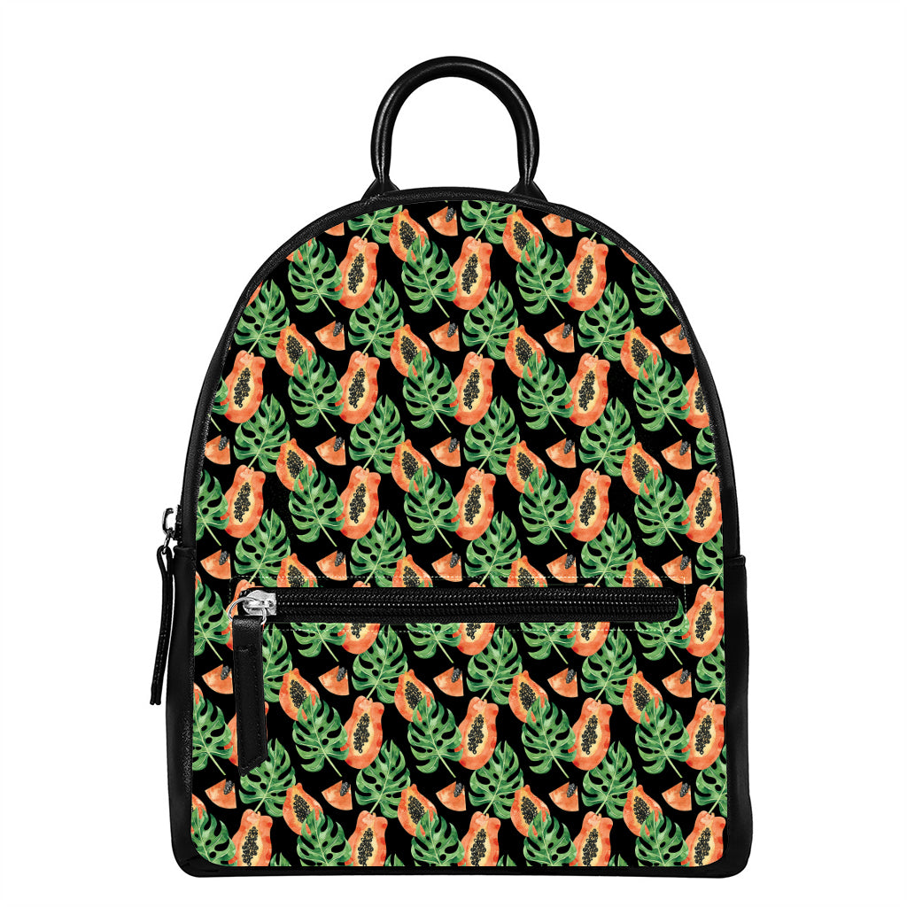 Tropical Papaya Pattern Print Leather Backpack