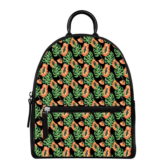 Tropical Papaya Pattern Print Leather Backpack