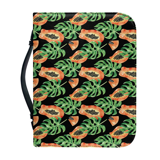 Tropical Papaya Pattern Print Leather Bible Cover