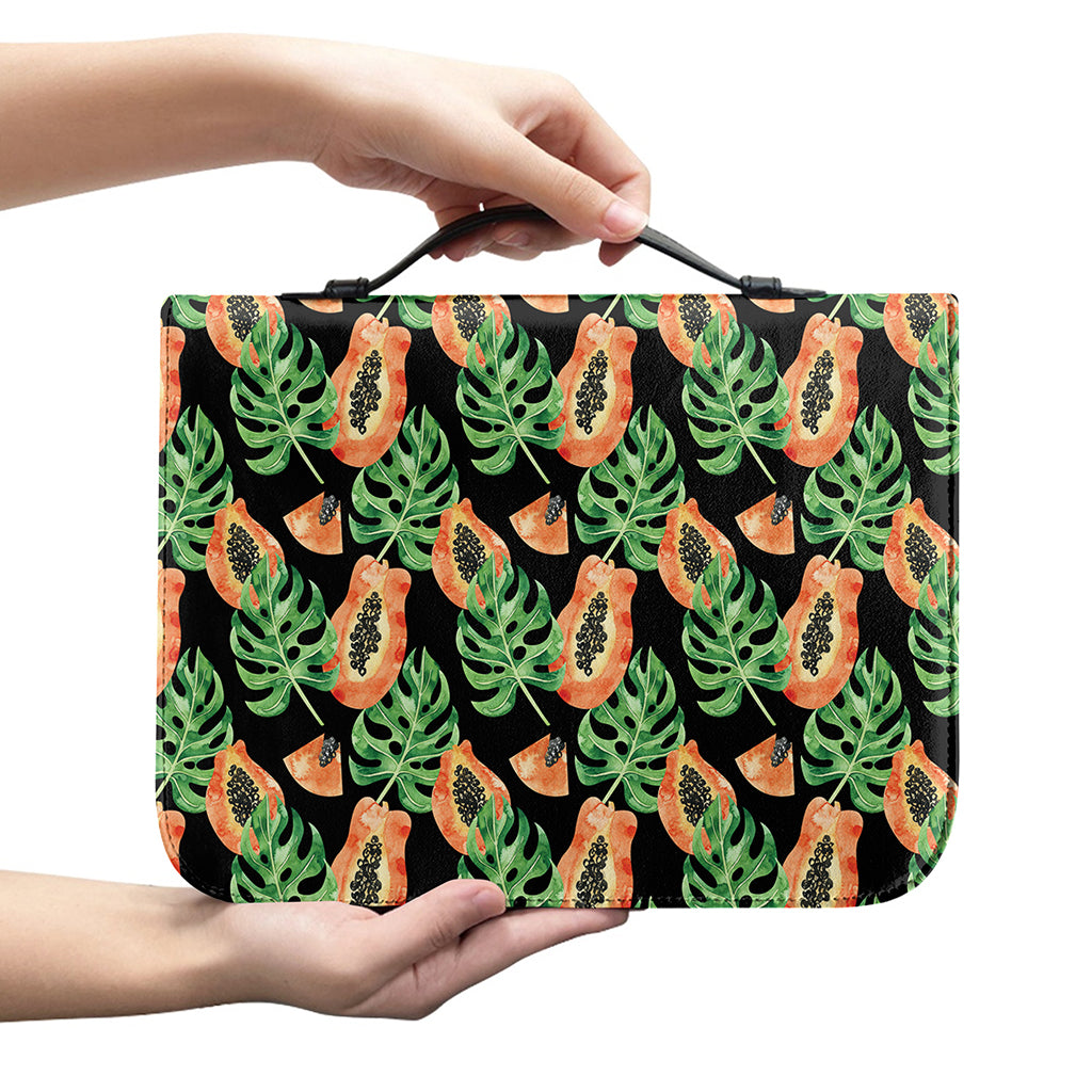 Tropical Papaya Pattern Print Leather Bible Cover