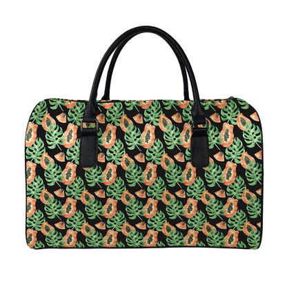Tropical Papaya Pattern Print Leather Duffle Bag