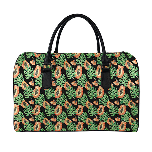 Tropical Papaya Pattern Print Leather Duffle Bag