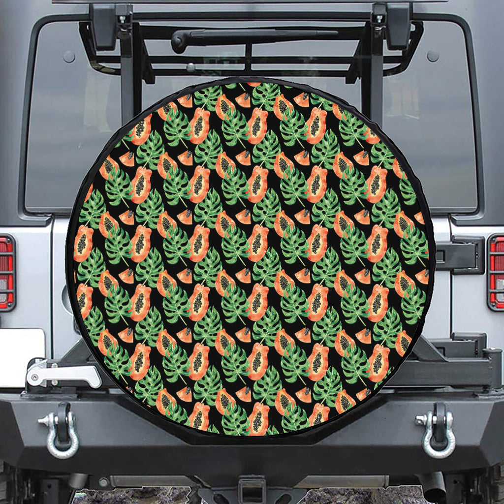 Tropical Papaya Pattern Print Leather Spare Tire Cover