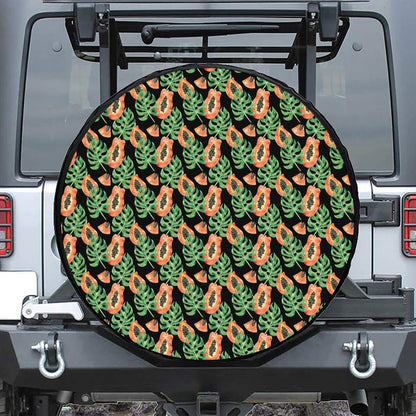 Tropical Papaya Pattern Print Leather Spare Tire Cover