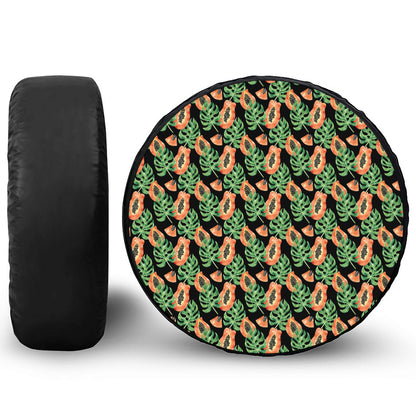 Tropical Papaya Pattern Print Leather Spare Tire Cover