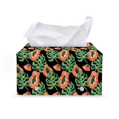 Tropical Papaya Pattern Print Leather Tissue Box Cover