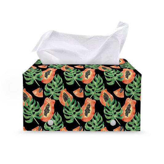 Tropical Papaya Pattern Print Leather Tissue Box Cover