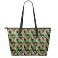 Tropical Papaya Pattern Print Leather Tote Bag With Zipper