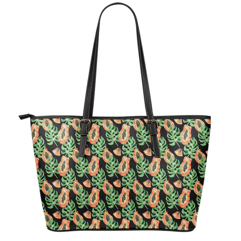 Tropical Papaya Pattern Print Leather Tote Bag