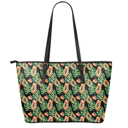Tropical Papaya Pattern Print Leather Tote Bag