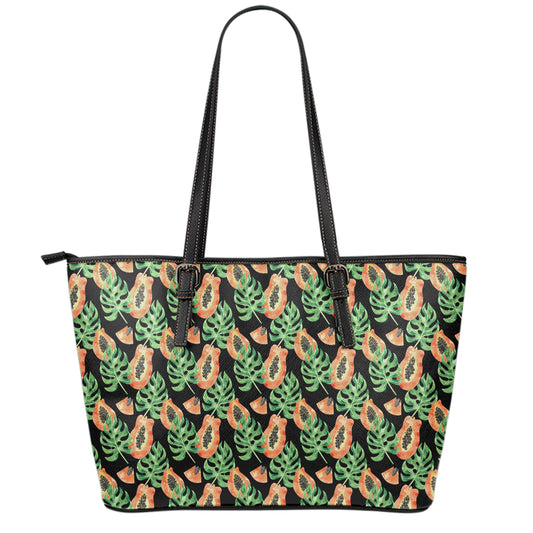Tropical Papaya Pattern Print Leather Tote Bag