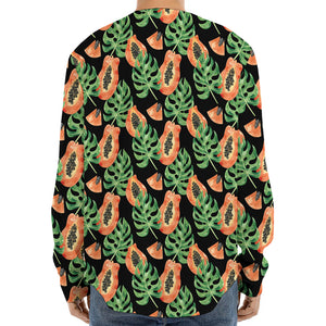 Tropical Papaya Pattern Print Long Sleeve Baseball Jersey