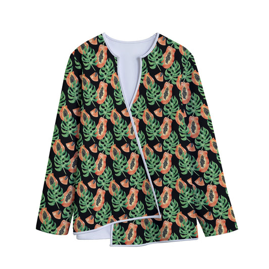 Tropical Papaya Pattern Print Long Sleeve Short Coat