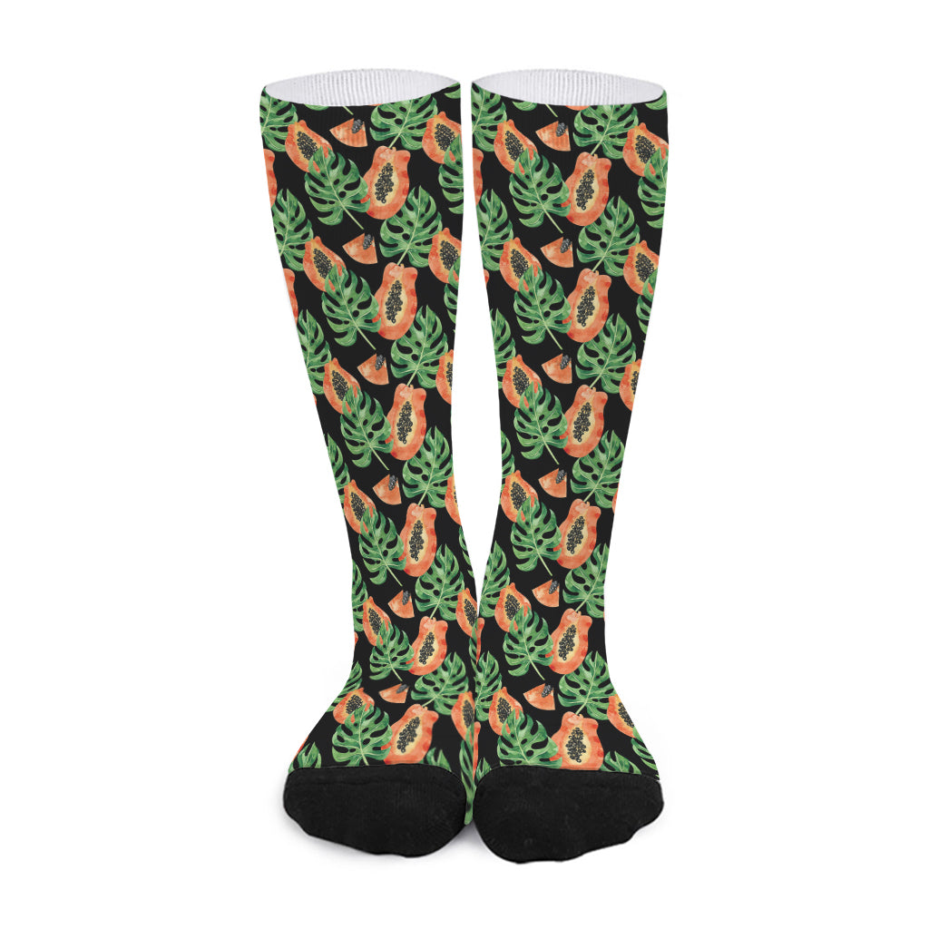 Tropical Papaya Pattern Print Long Socks