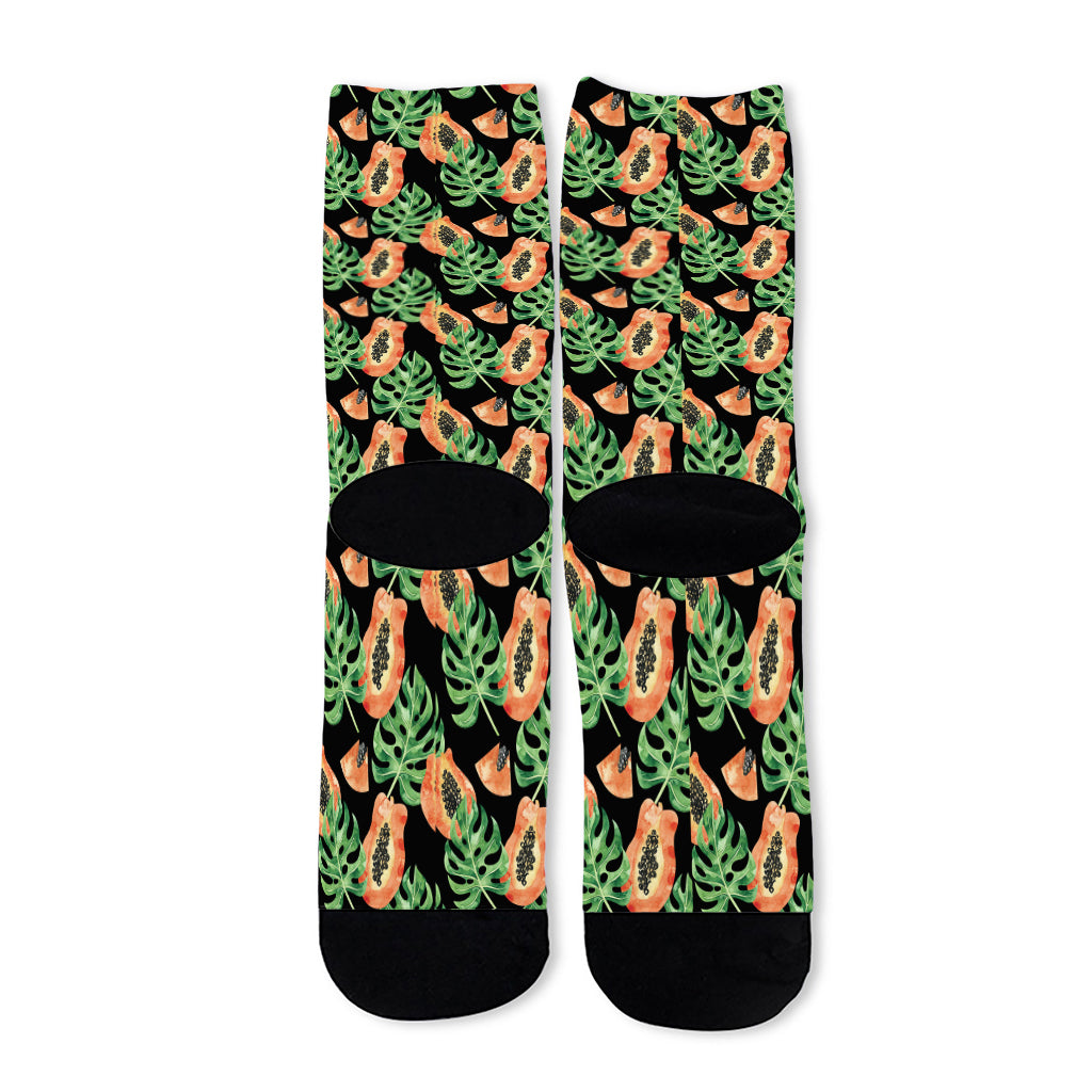 Tropical Papaya Pattern Print Long Socks