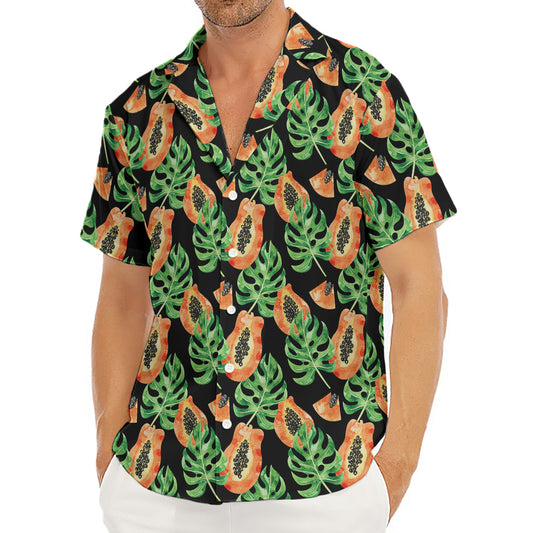Tropical Papaya Pattern Print Men's Deep V-Neck Shirt