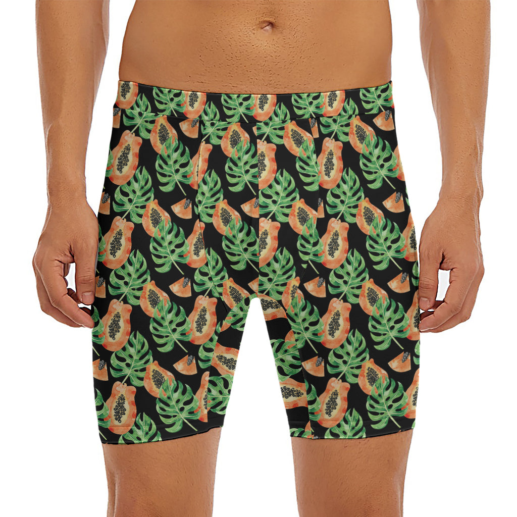 Tropical Papaya Pattern Print Men's Long Boxer Briefs