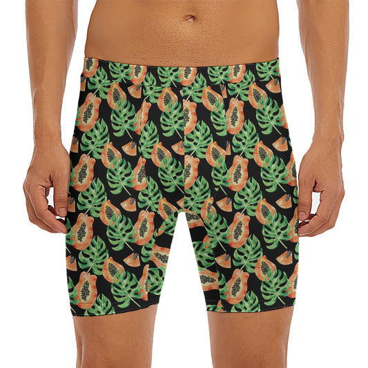 Tropical Papaya Pattern Print Men's Long Boxer Briefs