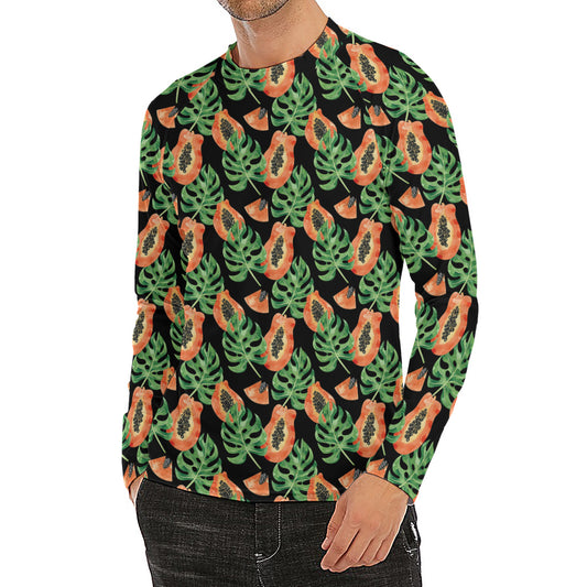 Tropical Papaya Pattern Print Men's Long Sleeve Rash Guard