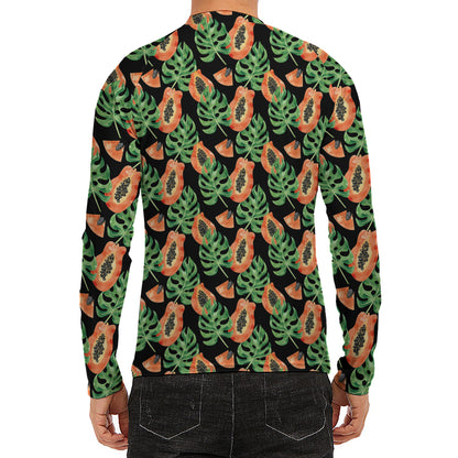 Tropical Papaya Pattern Print Men's Long Sleeve Rash Guard