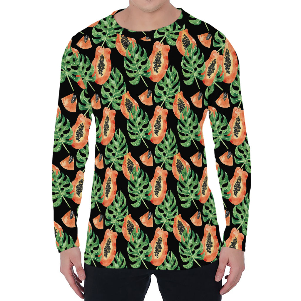 Tropical Papaya Pattern Print Men's Long Sleeve T-Shirt