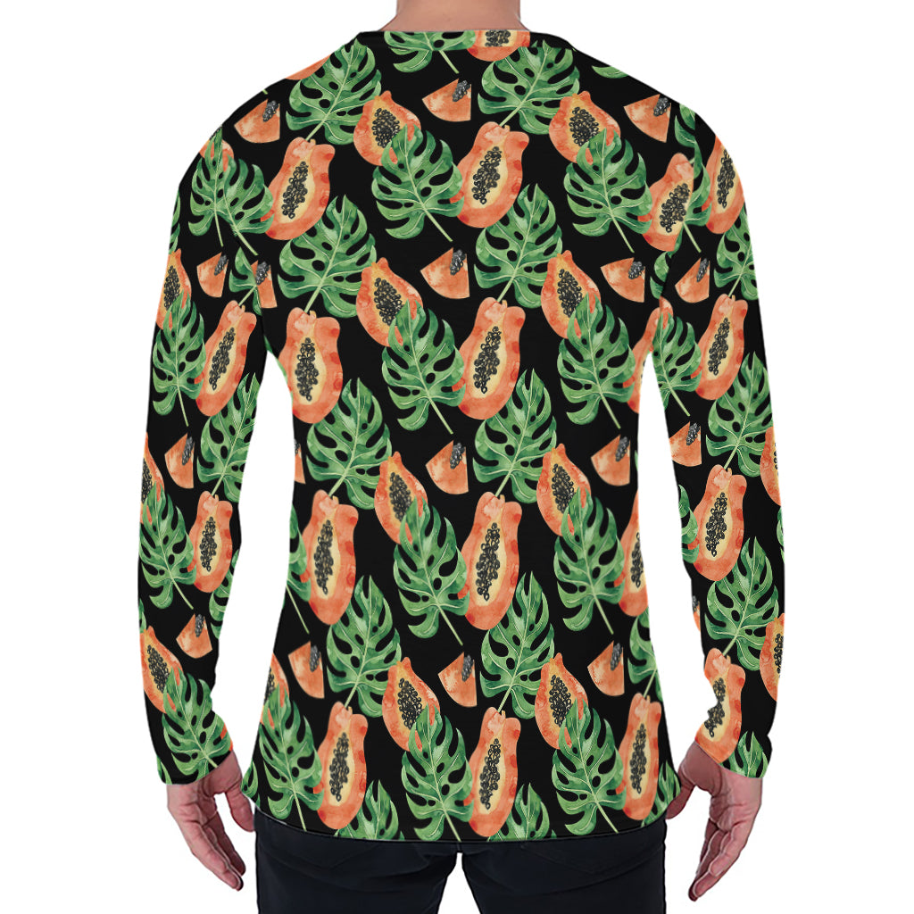 Tropical Papaya Pattern Print Men's Long Sleeve T-Shirt