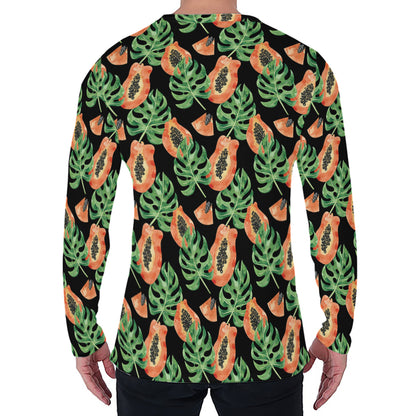 Tropical Papaya Pattern Print Men's Long Sleeve T-Shirt