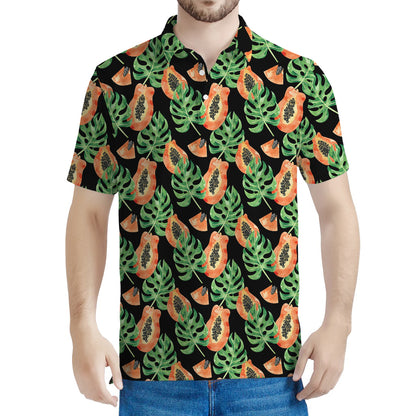 Tropical Papaya Pattern Print Men's Polo Shirt