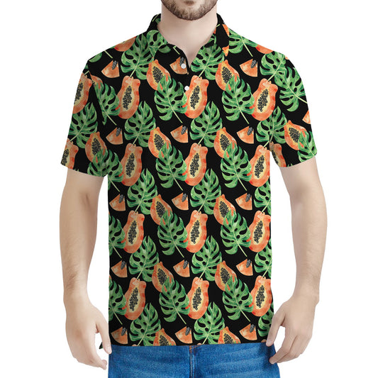 Tropical Papaya Pattern Print Men's Polo Shirt