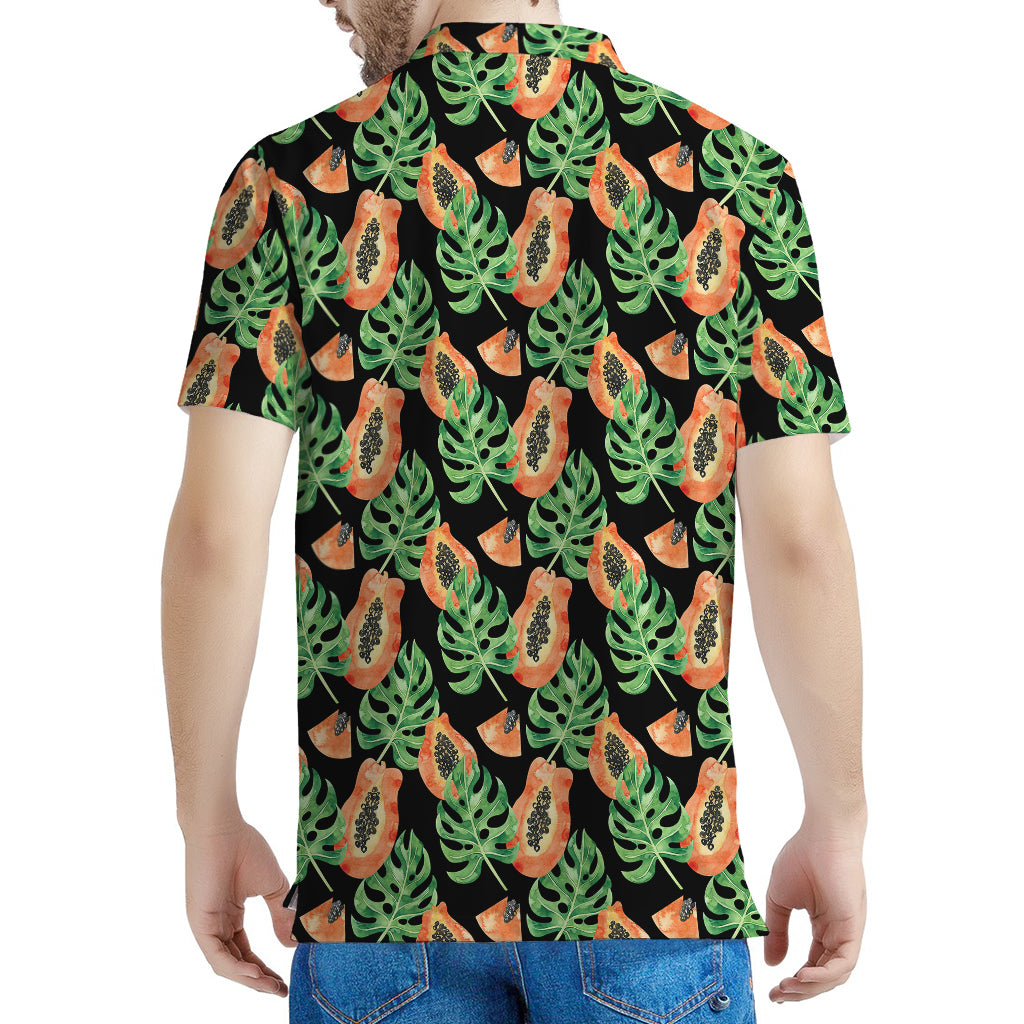 Tropical Papaya Pattern Print Men's Polo Shirt