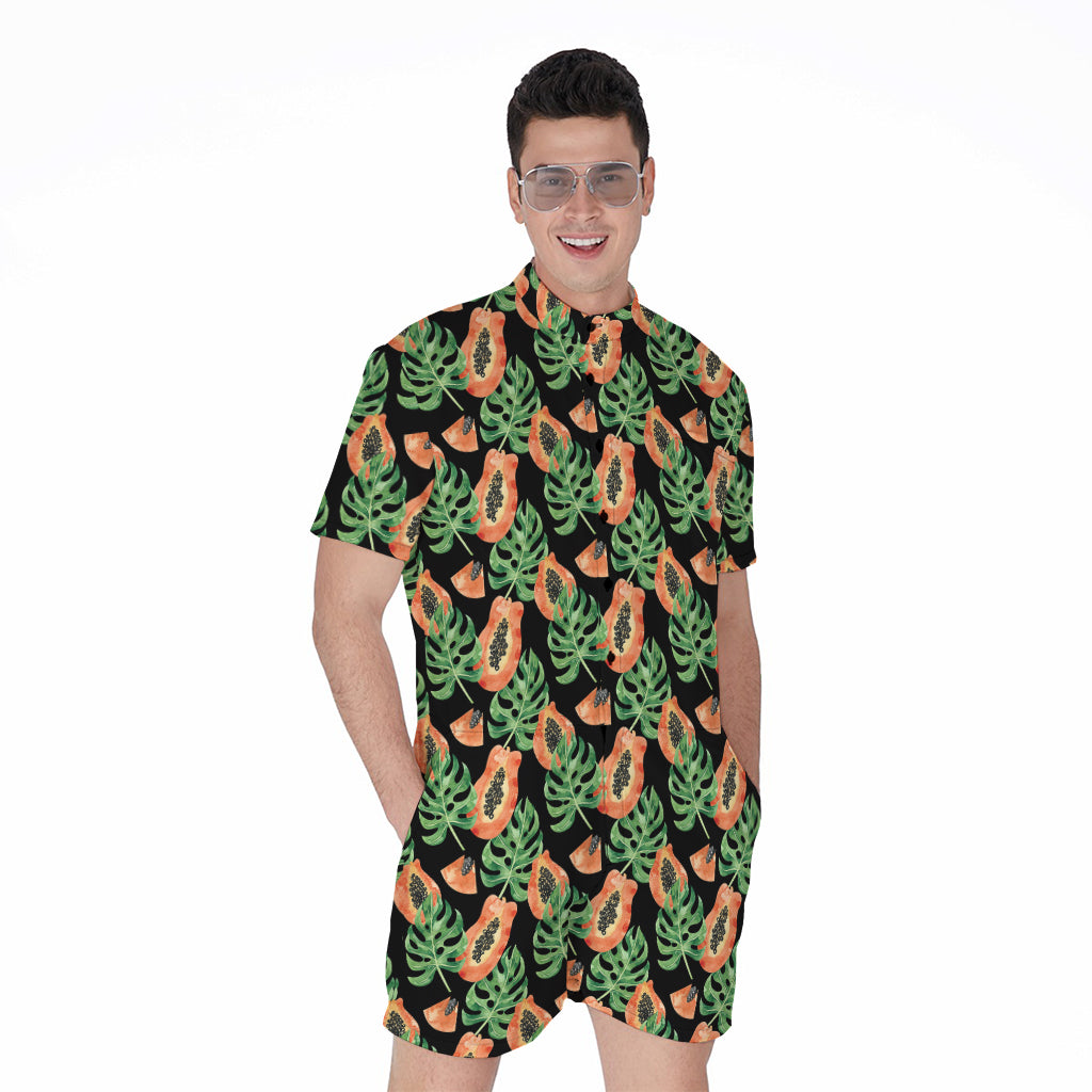 Tropical Papaya Pattern Print Men's Rompers