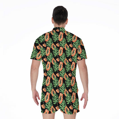 Tropical Papaya Pattern Print Men's Rompers
