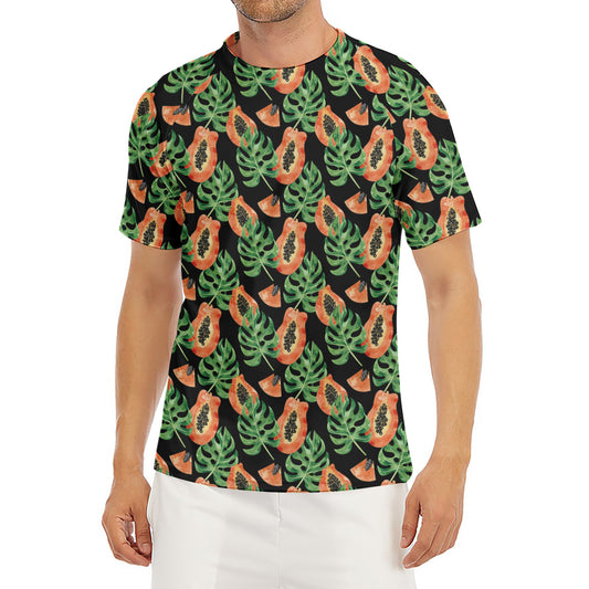 Tropical Papaya Pattern Print Men's Short Sleeve Rash Guard