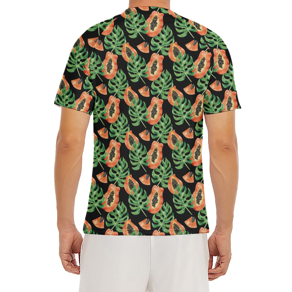 Tropical Papaya Pattern Print Men's Short Sleeve Rash Guard